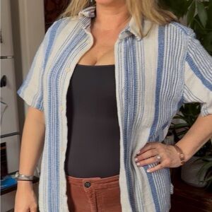 Zara Woven Striped Resort Wear - 70s Casual - Unisex - Size L - Coastal Style